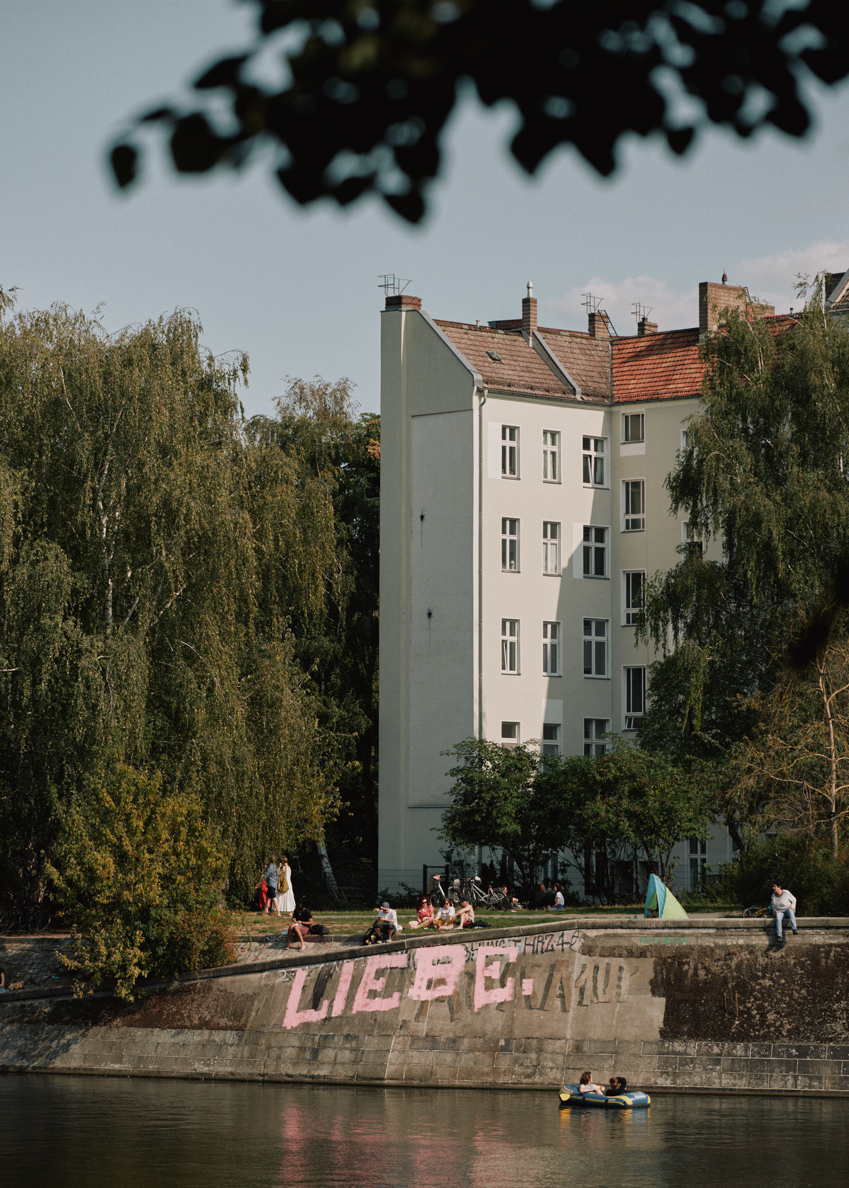 Graffiti on the side of the river Spree in Berlin: "LIEBE"