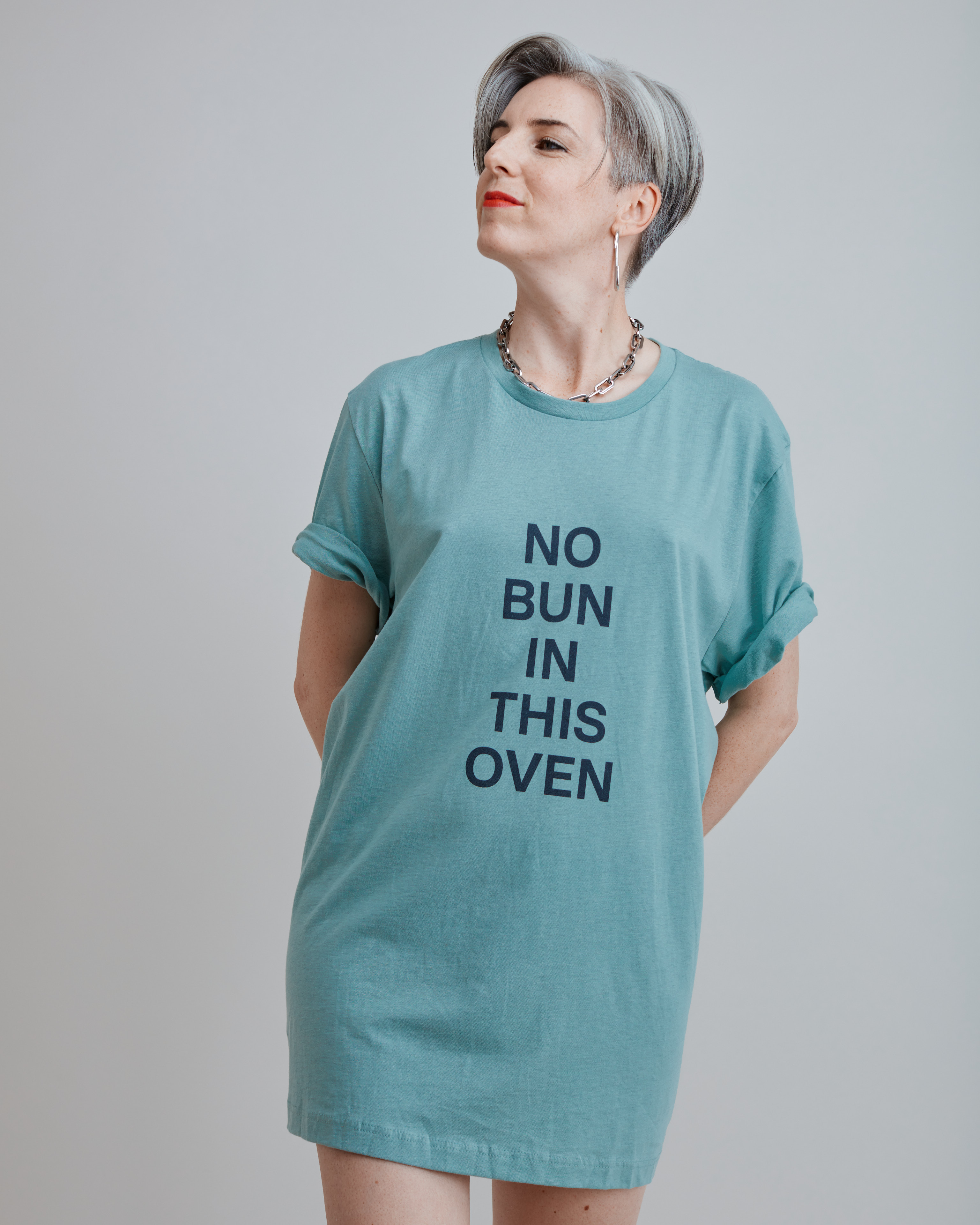 Heather blue No Bun in this Oven t-shirt 2XL