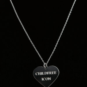 Childfree Icon Member Exclusive engraved silver heart necklace close-up